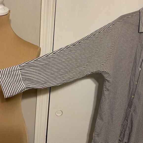 Ann Taylor Lyocell Modal Striped Kimono/Dolman Sleeve Button Down Blouse XL - Picture 3 of 13